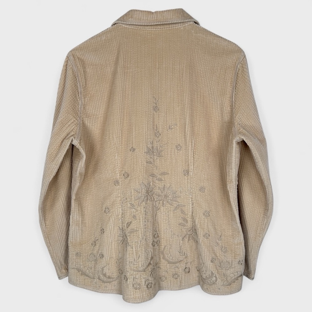 J.Jill Womens Medium Khaki Sand Corduroy Embroidered Floral Button Down Jacket - Picture 2 of 13